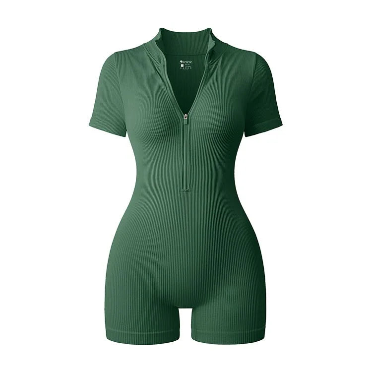 2025 Yoga Jumpsuit Summer Short Sleeve Zipper Sports Wear Gym Fitness Sports Bodysuits Women Fashion Running Yoga Fitness Suit - Lena & Miles Exquisite Boutique LLC.