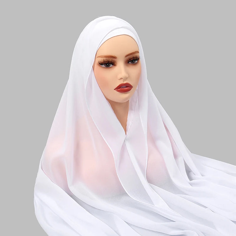 Chiffon Instant Hijab With Bulit-in Magnets Muslim Woman Hijab Solid Color Easy To Wear Shawl Wrap With Undercap Famme Headscarf - Lena & Miles Exquisite Boutique LLC.