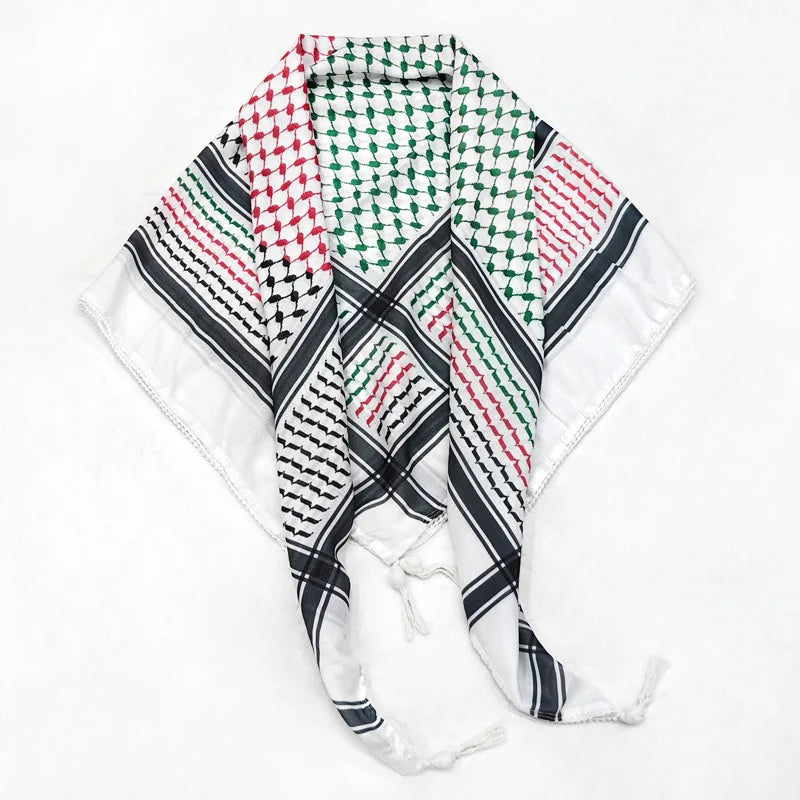 New 125x125cm Tassel Arabic Turban Square Scarf ArafatPalestinian Three-color Patchwork Knit Embroidered 49inch Square Scarf - Lena & Miles Exquisite Boutique LLC.