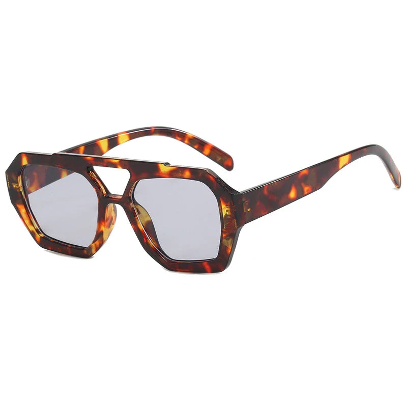 Vintage Square Sunglasses for Women Men Thickuble Bridges Eyewear Female Fashion Chic Polygon Sun Glasses Leopard Blue - Lena & Miles Exquisite Boutique LLC.