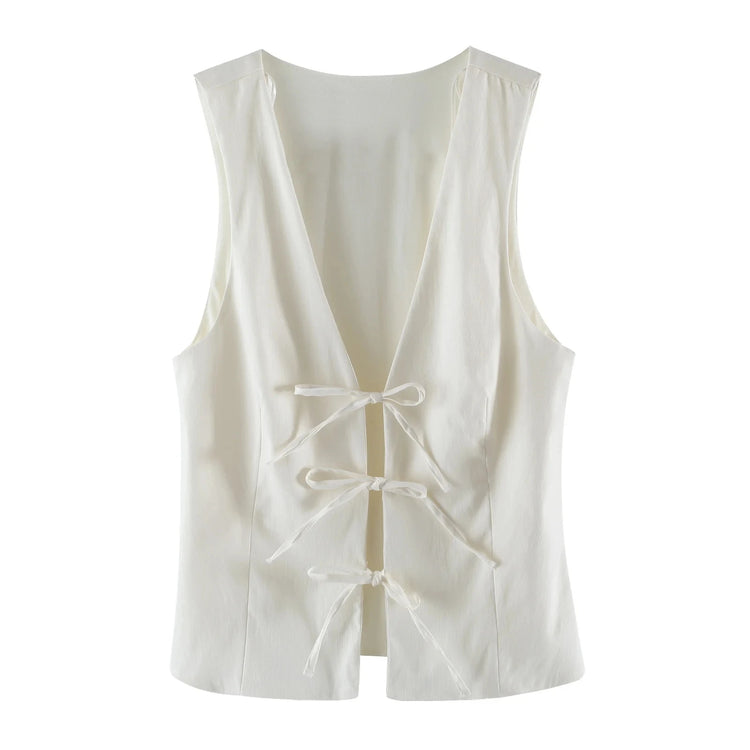 TRAFZA Women Fashion Lace Up Vest V Neck - Lena & Miles Exquisite Boutique LLC.