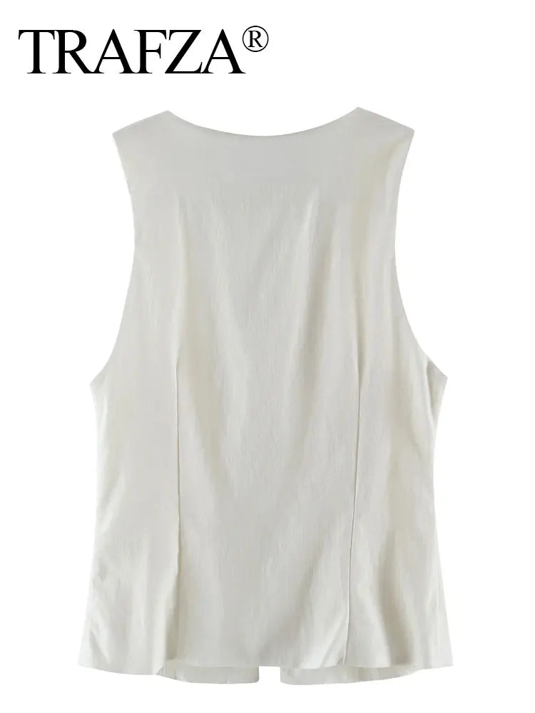 TRAFZA Women Fashion Lace Up Vest V Neck - Lena & Miles Exquisite Boutique LLC.