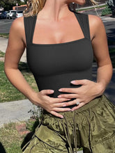 Summer New Fashion Square Collar Solid Color Sleeveless Bodysuit High Waist Sexy Tight Women&