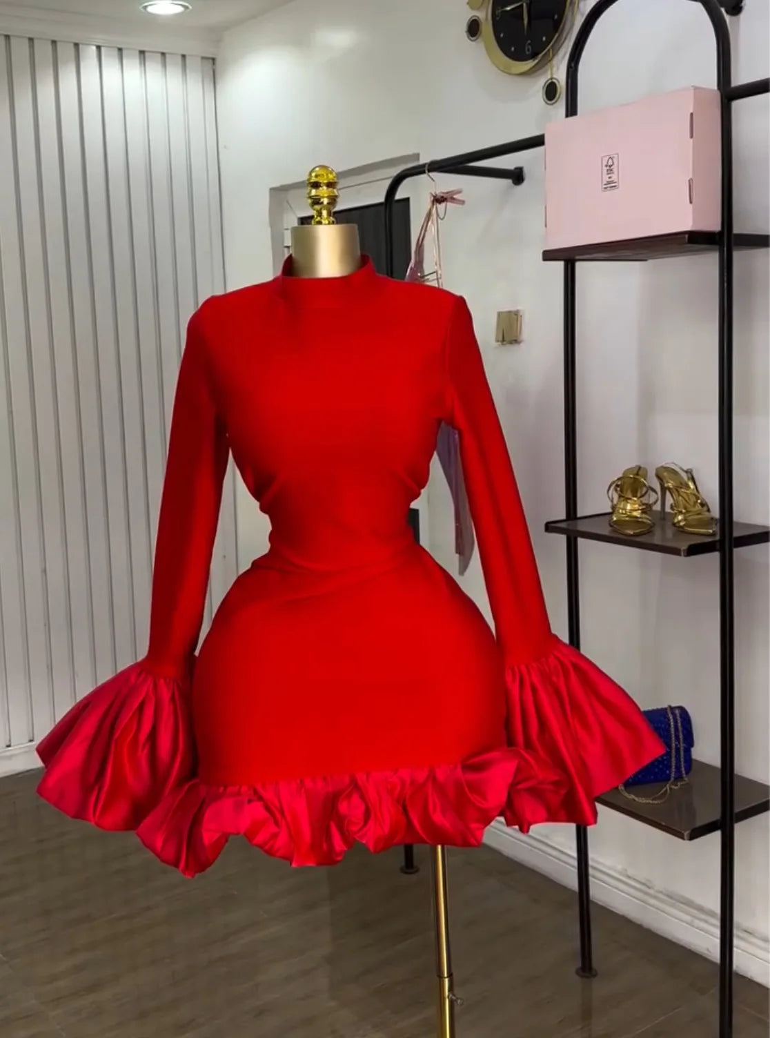 CM.YAYA Women O-neck Long Flare Sleeve Ruff - Lena & Miles Exquisite Boutique LLC.