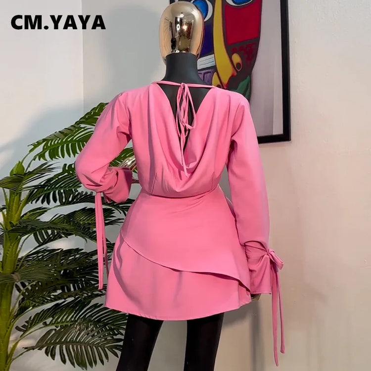 CM.YAYA Women Tie Up Bow Long Sleeve O- - Lena & Miles Exquisite Boutique LLC.