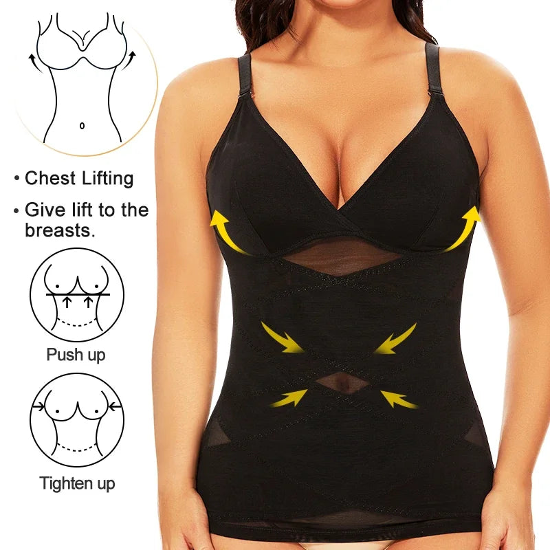MISSMOLY Women Built in bra Shapewear Camisole Tummy Control Body Shaper Slimming Underwear Compression Corset Bustier Tank Tops - Lena & Miles Exquisite Boutique LLC.