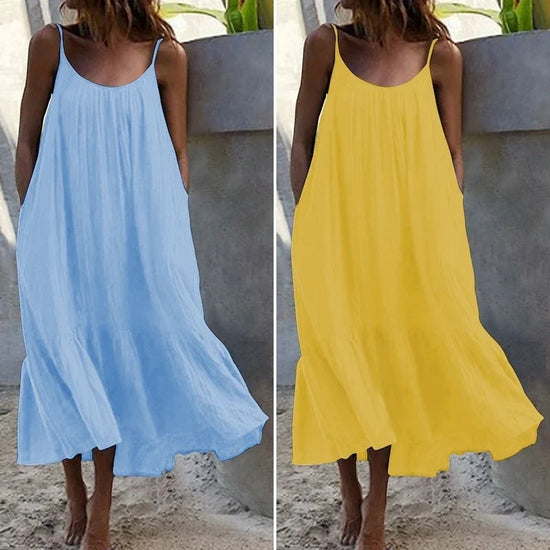 BKLD 2024 Summer Dress Beach Vacation Wear For Women Casual Sling Solid Color Sleeveless U-neck Loose Ruffles A-line Short Dress