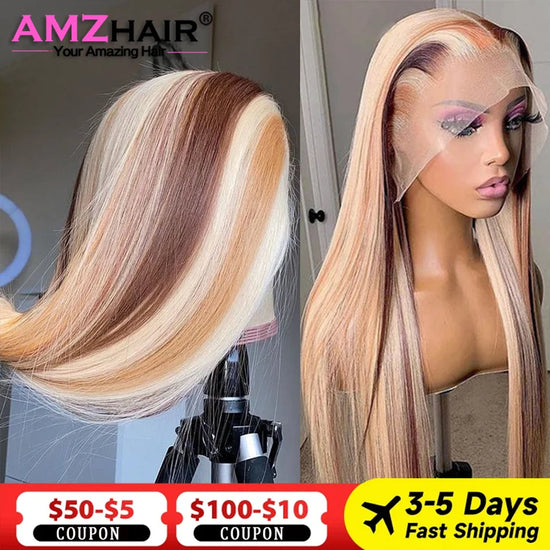 Blonde Brown 4/613 Highlight Colored Straight Human Hair Wig Vietnamese Double Drawn 13x4 Lace Front Pre Plucked for Women