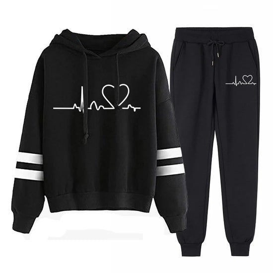Winter Tracksuit Women 2 Piece Set Sweatshirt Print Hoodies+Pants Sportwear Women&