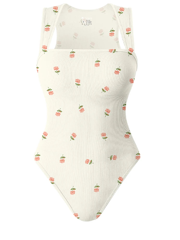 Summer New Fashion Square Collar Solid Color Sleeveless Bodysuit High Waist Sexy Tight Women&