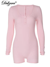 Dulzura Skinny Long Sleeve Playsuits Solid Bodycon Jumpsuits Rompers Evening Party Club Holiday Workout Sport Women Clothes Y2K - Lena & Miles Exquisite Boutique LLC.