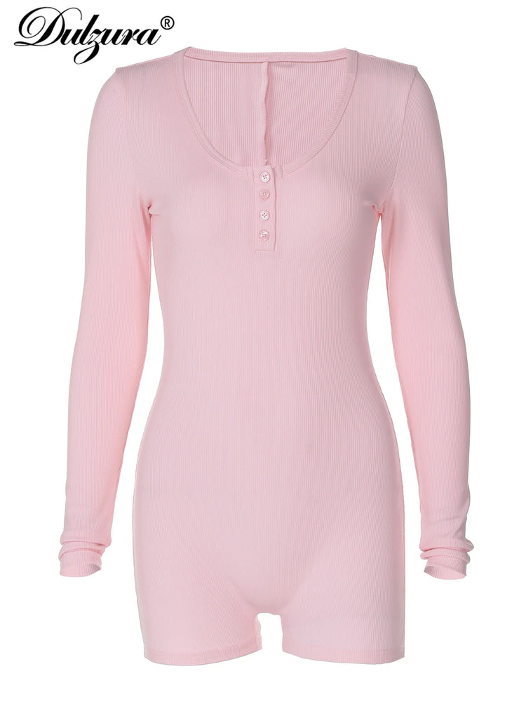 Dulzura Skinny Long Sleeve Playsuits Solid Bodycon Jumpsuits Rompers Evening Party Club Holiday Workout Sport Women Clothes Y2K - Lena & Miles Exquisite Boutique LLC.