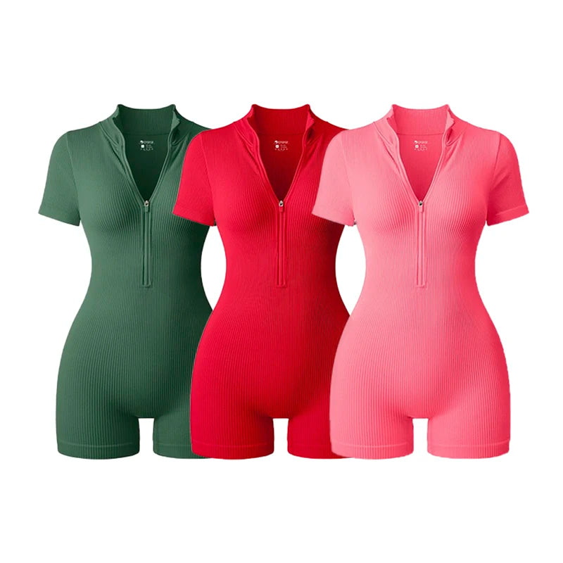 2025 Yoga Jumpsuit Summer Short Sleeve Zipper Sports Wear Gym Fitness Sports Bodysuits Women Fashion Running Yoga Fitness Suit - Lena & Miles Exquisite Boutique LLC.