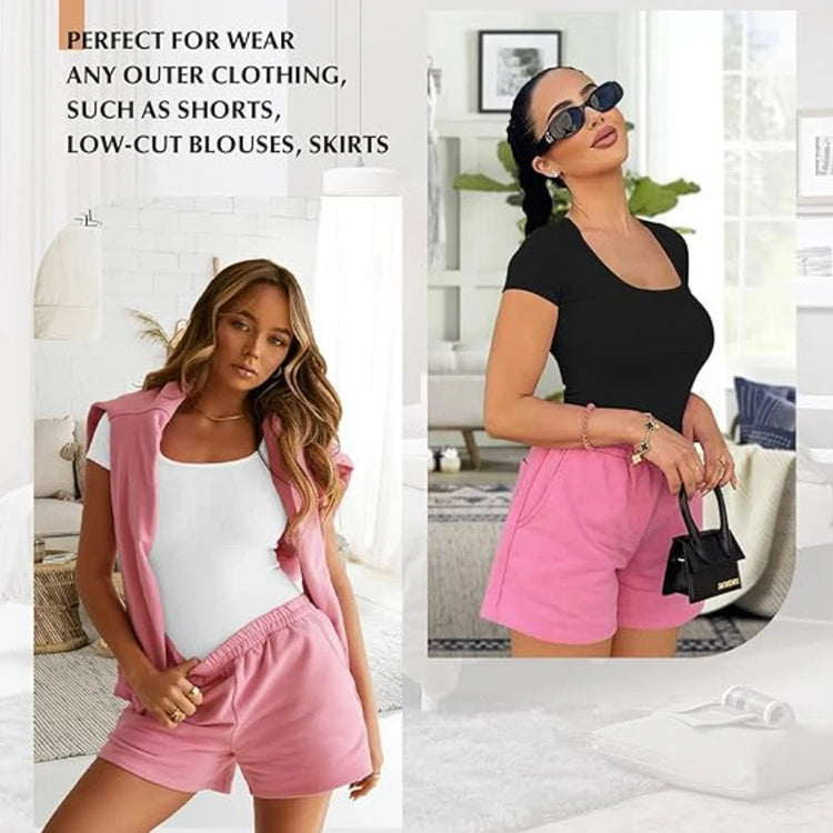 GUUDIA Short Sleeve Open Crotch Big U Neck Seamless Shapers Spandex Elastic Body Suit Shapewear Women Body Shaper Tummy Control - Lena & Miles Exquisite Boutique LLC.