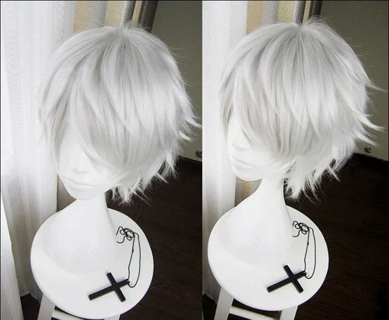 Anime Tokyo Ghoul Kaneki Ken Synthetic Wigs Short Silver White Heat Resistant Hair Cosplay Wig