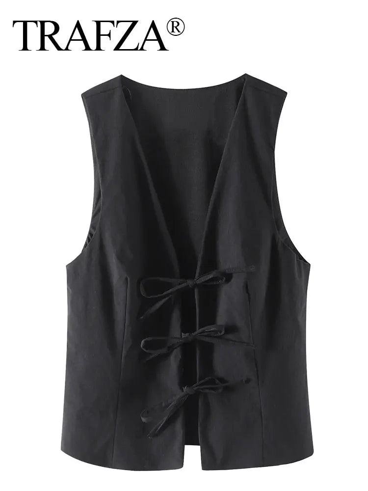 TRAFZA Women Fashion Lace Up Vest V Neck - Lena & Miles Exquisite Boutique LLC.