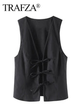 TRAFZA Women Fashion Lace Up Vest V Neck - Lena & Miles Exquisite Boutique LLC.