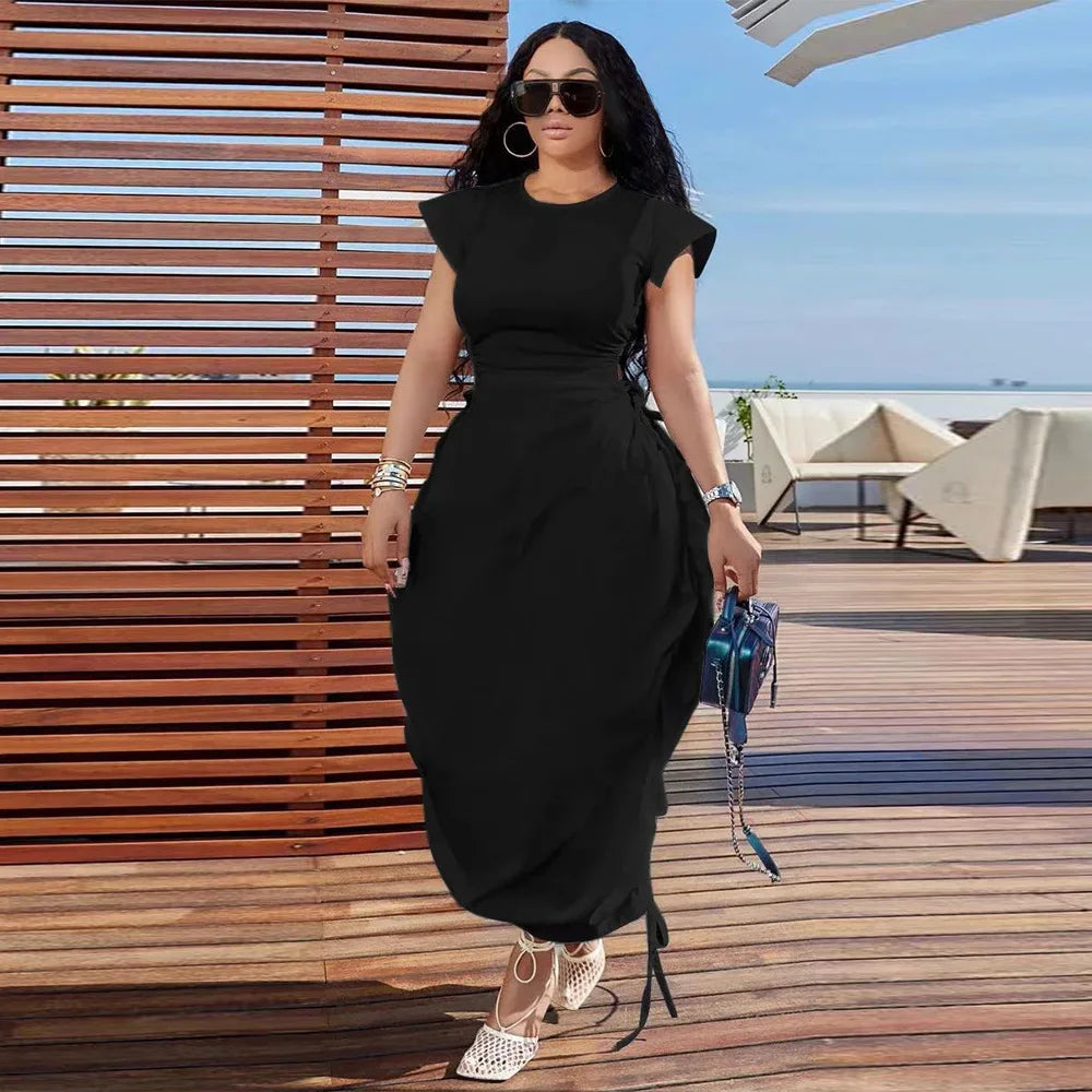 CMYAYA Loose DrawString Women O-neck Sleeve - Lena & Miles Exquisite Boutique LLC.