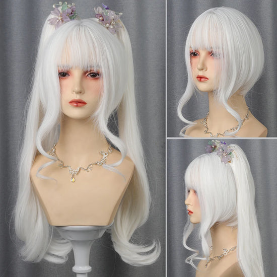 Beauty Synthetic Princess Cut Double ponytail Lolita Wig with Bangs Wig Girl Cute Ombre White Cosplay Halloween Harajuku Wig