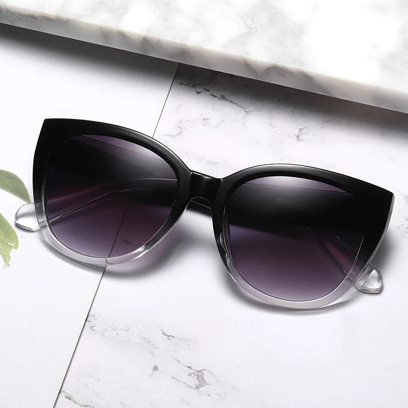 Retro Fashion Cat Eye Sunglasses Women Brand Sun Glasses Gradient Lens Simple Wide Leg Design Unisex Cateye Female Shades UV400 - Lena & Miles Exquisite Boutique LLC.