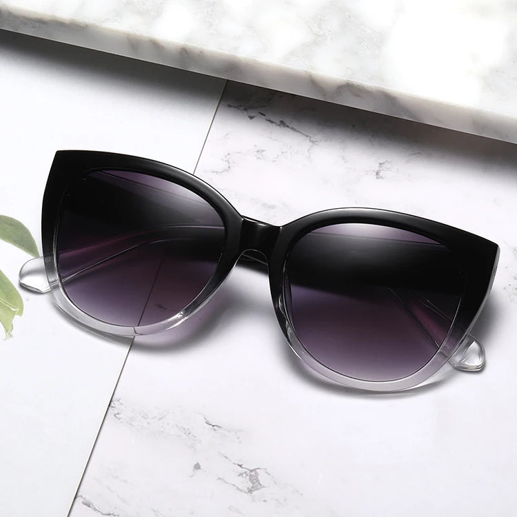 Retro Fashion Cat Eye Sunglasses Women Brand Sun Glasses Gradient Lens Simple Wide Leg Design Unisex Cateye Female Shades UV400 - Lena & Miles Exquisite Boutique LLC.