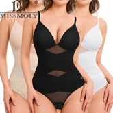Women Tummy Control Body Shaper Mesh Slimming Waist Briefs Bodysuit V Neck Body Shaper Butt Lifter Smooth Body with Built in Bra - Lena & Miles Exquisite Boutique LLC.