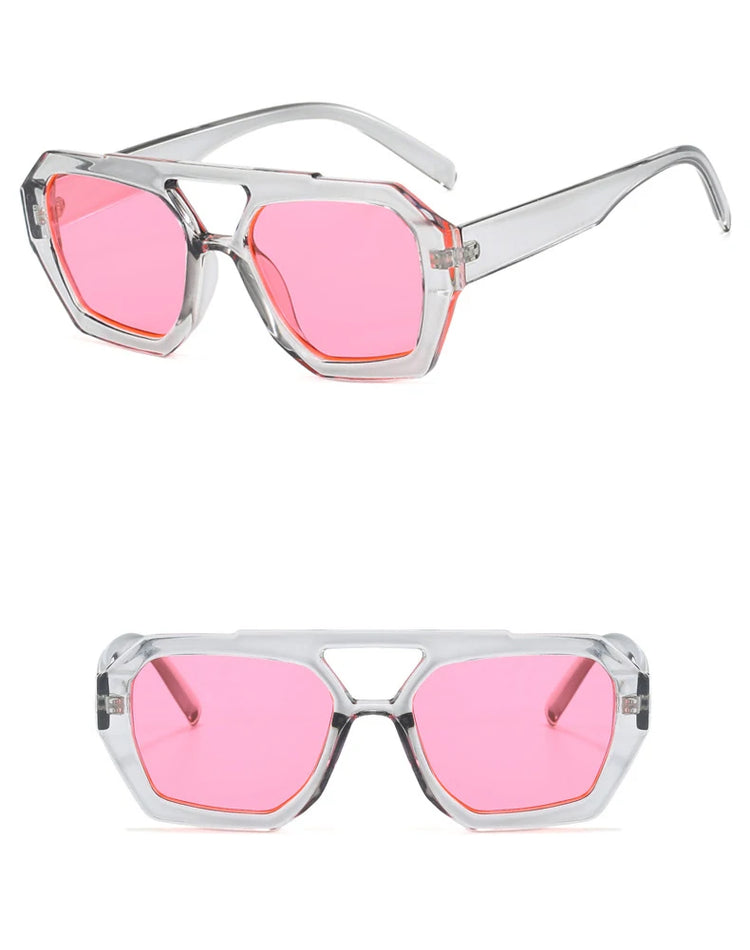 Vintage Square Sunglasses for Women Men Thickuble Bridges Eyewear Female Fashion Chic Polygon Sun Glasses Leopard Blue - Lena & Miles Exquisite Boutique LLC.