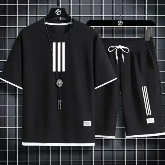 2025 Adida New Man Tracksuits 2 Piece Short Sleeve Suits Printing T-shirt +Sweatpants Sets Sutdent Casual Summer Sport Clothes