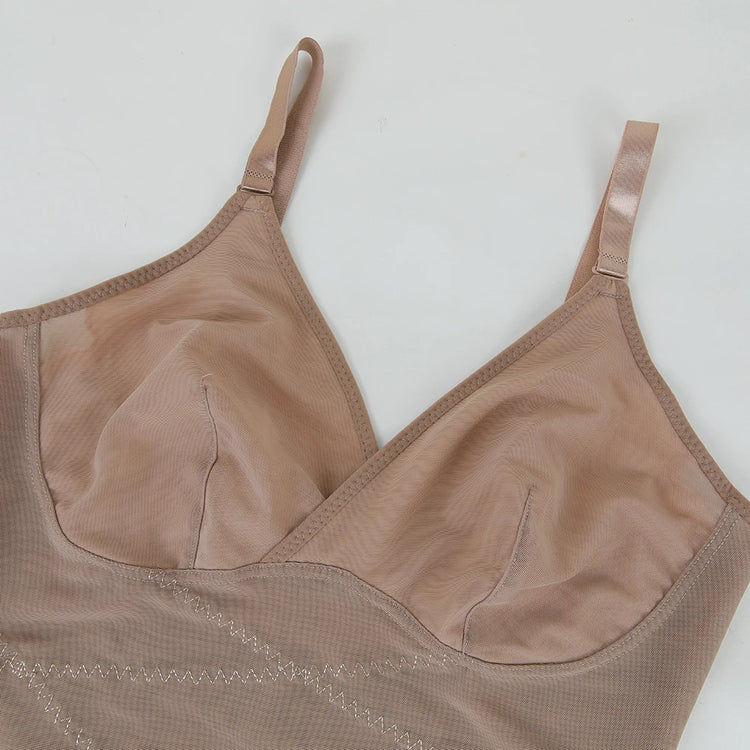 Women Tummy Control Body Shaper Mesh Slimming Waist Briefs Bodysuit V Neck Body Shaper Butt Lifter Smooth Body with Built in Bra - Lena & Miles Exquisite Boutique LLC.