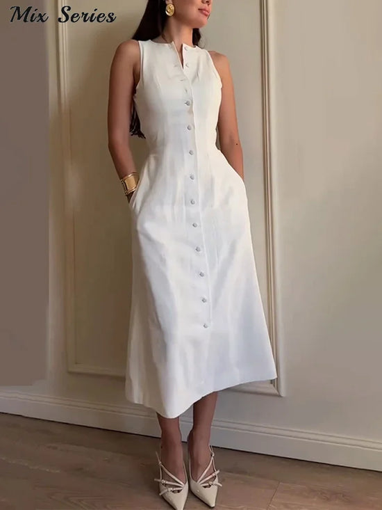 Elegant Sleeveless Long Dress Women&