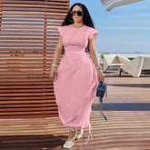 CMYAYA Loose DrawString Women O-neck Sleeve - Lena & Miles Exquisite Boutique LLC.