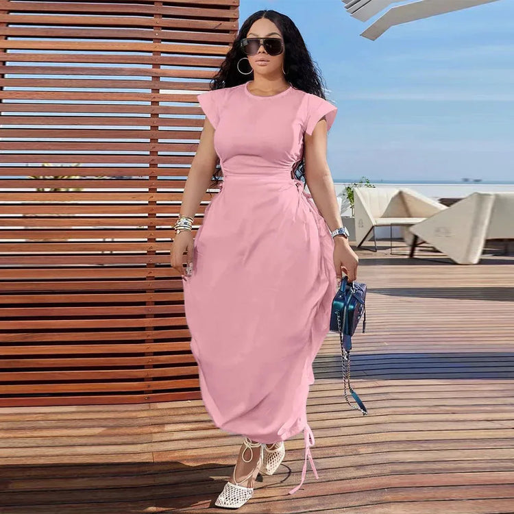 CMYAYA Loose DrawString Women O-neck Sleeve - Lena & Miles Exquisite Boutique LLC.