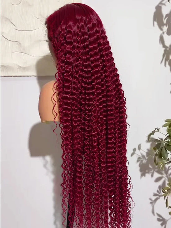 99J Burgundy 100% Human Hair 30 40 Inch Deep Wave 13x4 Lace Front Wig 13x6 Red Curly Lace Frontal Wigs HD Water Kinky Brazilian