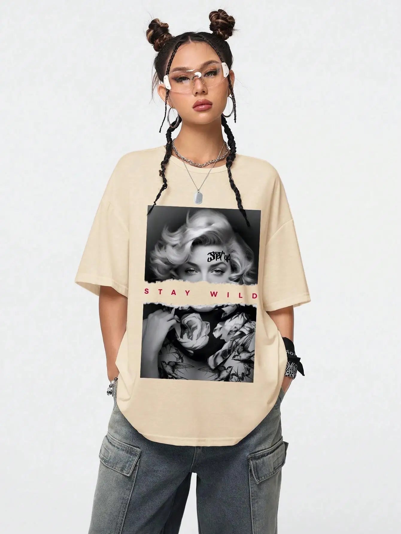European Style Fashion Portrait Printed Women T-ummer Casual Cotton Tops Street O-Neck Tees Breathable Loose Clothes - Lena & Miles Exquisite Boutique LLC.
