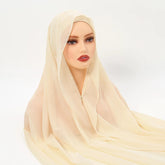 Chiffon Instant Hijab With Bulit-in Magnets Muslim Woman Hijab Solid Color Easy To Wear Shawl Wrap With Undercap Famme Headscarf - Lena & Miles Exquisite Boutique LLC.