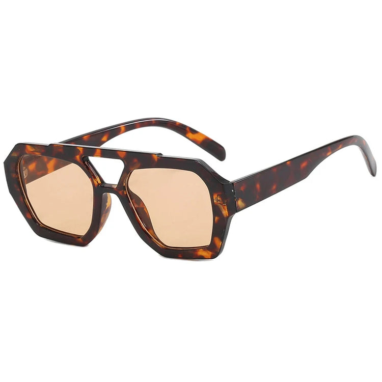 Vintage Square Sunglasses for Women Men Thickuble Bridges Eyewear Female Fashion Chic Polygon Sun Glasses Leopard Blue - Lena & Miles Exquisite Boutique LLC.