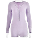 Sibybo Basics Ribbed Playsuit Casual Long Sleeves Button Top Fashion Solid Color High Waist Skinny Playsuit Autumn Women Clothes - Lena & Miles Exquisite Boutique LLC.