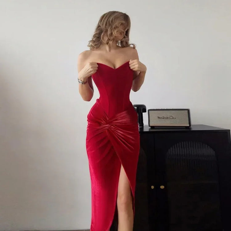 Tuularose Sexy Backless Red Dress Women&