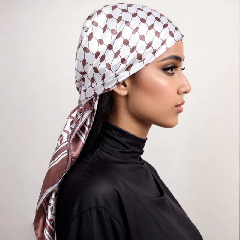 Newest Arabic Satin Silk Square Scarf Printed Muslim Women Hijab Headscarf Ladies Elegant Casual Headband Hair Scarf - Lena & Miles Exquisite Boutique LLC.