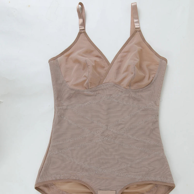 Women Tummy Control Body Shaper Mesh Slimming Waist Briefs Bodysuit V Neck Body Shaper Butt Lifter Smooth Body with Built in Bra - Lena & Miles Exquisite Boutique LLC.