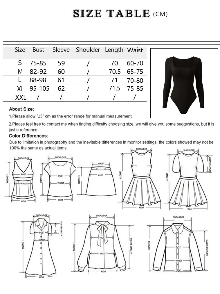Women Jumpsuit Tops Solid color Slim Beach bodycon Bodysuits Clothes Solid Sexy One-pieces Square-Neck y2k Long Sleeved Clothing - Lena & Miles Exquisite Boutique LLC.