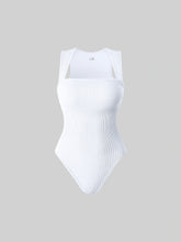 Summer New Fashion Square Collar Solid Color Sleeveless Bodysuit High Waist Sexy Tight Women&