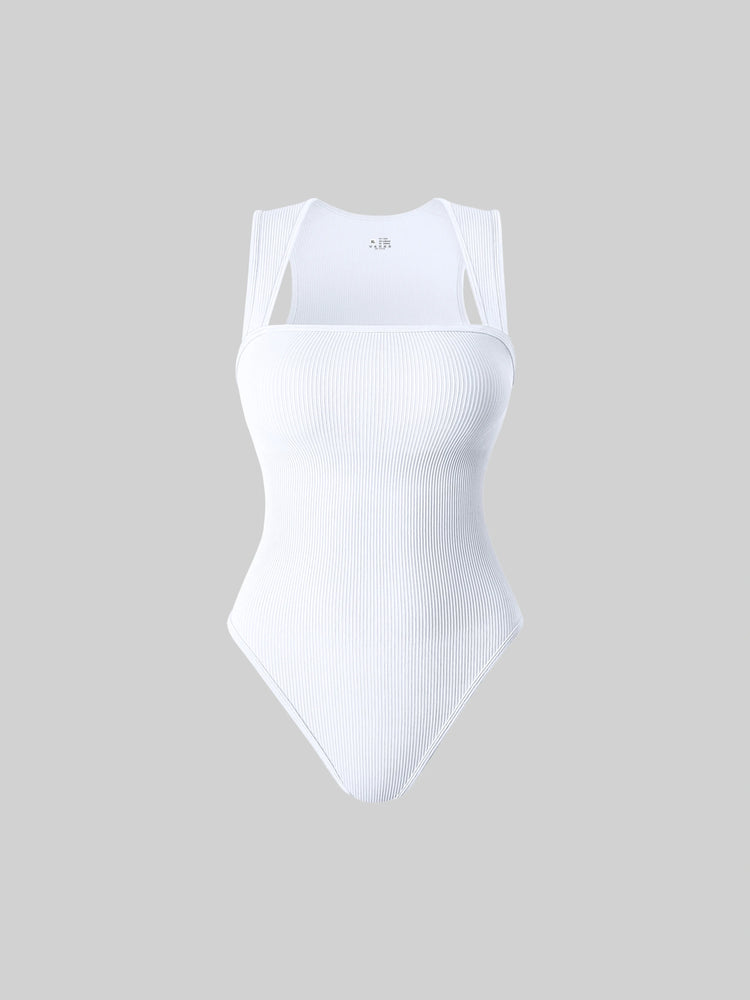 Summer New Fashion Square Collar Solid Color Sleeveless Bodysuit High Waist Sexy Tight Women&