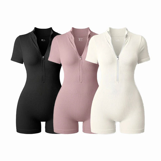 2025 Yoga Jumpsuit Summer Short Sleeve Zipper Sports Wear Gym Fitness Sports Bodysuits Women Fashion Running Yoga Fitness Suit