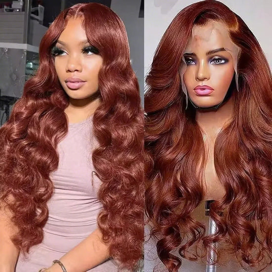 Body Wave Reddish Brown 13x6 HD Lace Front Wigs Human Hair Preplucked Human Hair 13x4 Transparent Lace Frontal Wig 200 Density