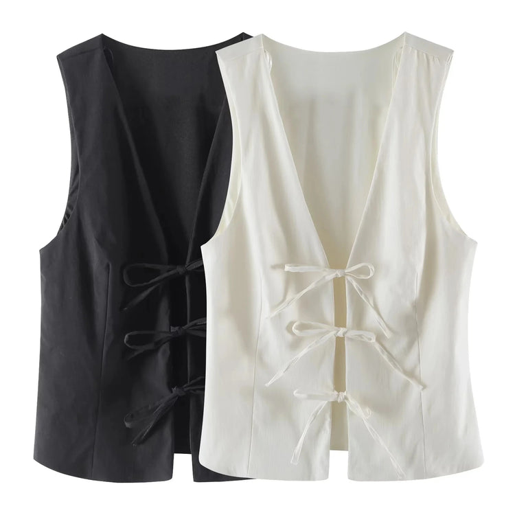 TRAFZA Women Fashion Lace Up Vest V Neck - Lena & Miles Exquisite Boutique LLC.