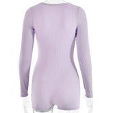 Sibybo Basics Ribbed Playsuit Casual Long Sleeves Button Top Fashion Solid Color High Waist Skinny Playsuit Autumn Women Clothes - Lena & Miles Exquisite Boutique LLC.