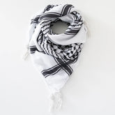 Classic Plaid Print Hijab Scarf Pompom Tassels Black and White Square Shemagh Muslim Headscarf Women Arab Keffiyeh Hijabs - Lena & Miles Exquisite Boutique LLC.