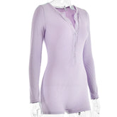 Sibybo Basics Ribbed Playsuit Casual Long Sleeves Button Top Fashion Solid Color High Waist Skinny Playsuit Autumn Women Clothes - Lena & Miles Exquisite Boutique LLC.