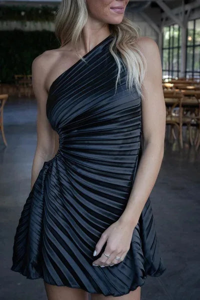 CM.YAYA Women Pleated One Shouloder Sleevel - Lena & Miles Exquisite Boutique LLC.